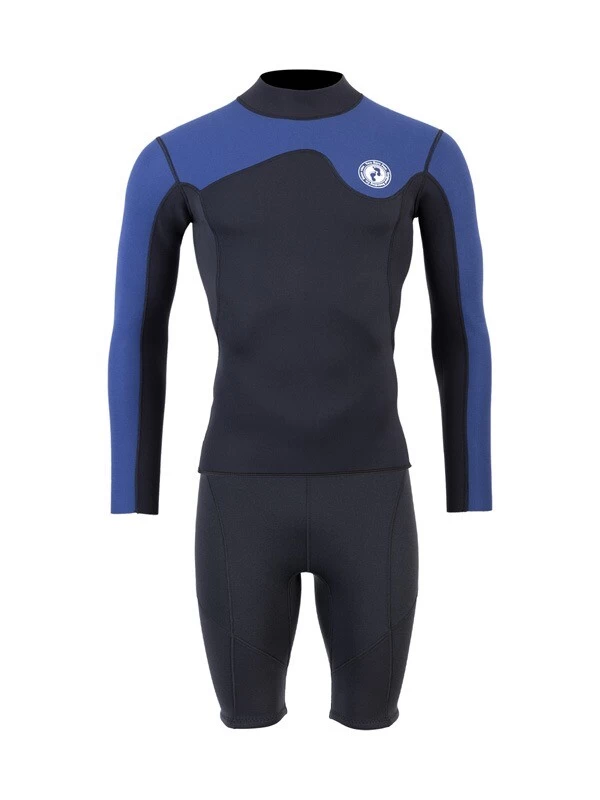 Two Bare Feet Mens Aspect Fleece Lined Zipless Thermal 2.5mm Superstretch Wetsuit Top & Shorts Set (Black/Blue) 3 Two Bare Feet Mens Aspect Fleece Lined Zipless Thermal 2.5mm Superstretch Wetsuit Top & Shorts Set (Black/Blue)