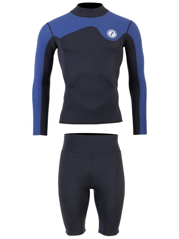 Two Bare Feet Mens Aspect Fleece Lined Zipless Thermal 2.5mm Superstretch Wetsuit Top & Shorts Set (Black/Blue) 4 Two Bare Feet Mens Aspect Fleece Lined Zipless Thermal 2.5mm Superstretch Wetsuit Top & Shorts Set (Black/Blue) - Image 2