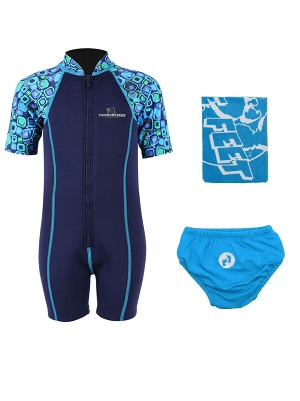 Deluxe Baby Swim Kit - Patterned Lycra Arm Wetsuit + Swim Nappy + Towel (Aqua) 3 Deluxe Baby Swim Kit - Patterned Lycra Arm Wetsuit + Swim Nappy + Towel (Aqua)