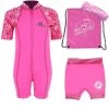 Premier Baby Swim Kit - Patterned Lycra Arm Wetsuit + Nappy Shorts + Towel + Bag (Pink) -Surfline Shop patterned lycra arm pink4