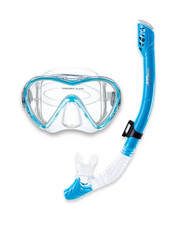 Pro Dive Series Silicone Mask, Dry Top Snorkel & F70 Fins 3 Piece Set 3 (Aqua) - Image 2