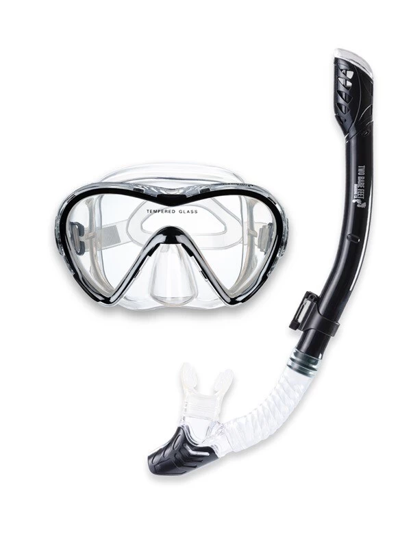 Pro Dive Series Silicone Mask, Dry Top Snorkel & F70 Fins 3 Piece Set 3 (Black) - Image 2