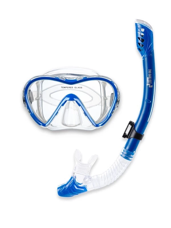 Pro Dive Series Silicone Dry Top Snorkel & Mask Set 3 (Blue)