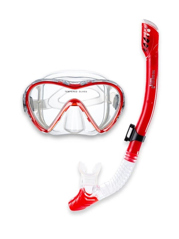 Pro Dive Series Silicone Dry Top Snorkel & Mask Set 3 (Red)