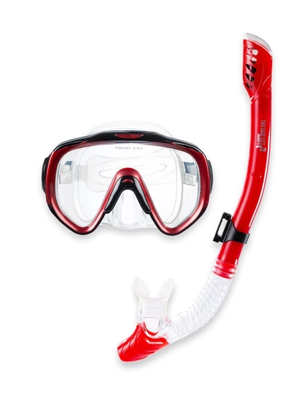 Pro Dive Series XL Silicone Dry Top Snorkel & Mask Set 2 (Red)