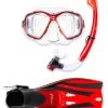 PVC Mask Snorkel & F52 Fins 3pc Set (Red) 2 PVC Mask Snorkel & F52 Fins 3pc Set (Red) -Surfline Shop pvc mask snorkel f52 fins 3pc set red
