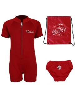 Deluxe Baby Swim Set - Classic Wetsuit + Swim Nappy + Bag (Red)