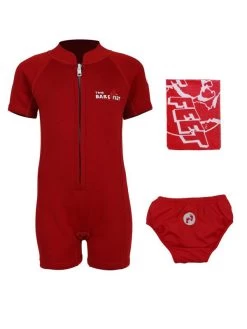 Deluxe Baby Swim Kit - Classic Wetsuit + Swim Nappy + Towel (Red)