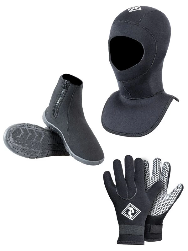Neoprene Wetsuit Set - Gloves, Boots & Hood Set 3 Neoprene Wetsuit Set - Gloves, Boots & Hood Set