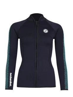 Two Bare Feet Womens Silicone Print Series Full Zip 2.5mm Wetsuit Jacket (Black/Mint)