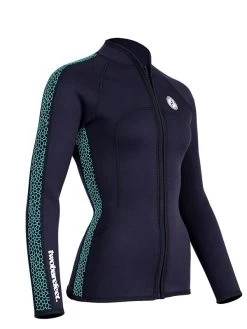 Two Bare Feet Womens Silicone Print Series Full Zip 2.5mm Wetsuit Jacket (Black/Mint) -Surfline Shop silicone series jacket mint 8