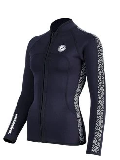 Two Bare Feet Womens Silicone Print Series Full Zip 2.5mm Wetsuit Jacket (Black/White) -Surfline Shop silicone series jacket white 2