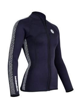 Two Bare Feet Womens Silicone Print Series Full Zip 2.5mm Wetsuit Jacket (Black/White) -Surfline Shop silicone series jacket white 8