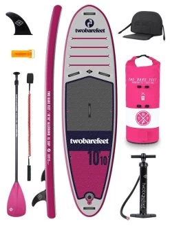 Two Bare Feet Sport Air (Allround XL) 10'10" X 33" X 6" Inflatable SUP Deluxe Fibreglass Hybrid Pack (Raspberry)