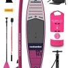 Two Bare Feet Sport Air (Touring) 12'0" X 33" X 6" Inflatable SUP Deluxe Fibreglass Hybrid Pack (Raspberry) -Surfline Shop sport air 12 raspberry fibreglass pack 1