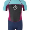 Two Bare Feet Squadron 3/2mm Junior Shorty Wetsuit (Mint/Raspberry/Blue) 2 Two Bare Feet Squadron 3/2mm Junior Shorty Wetsuit (Mint/Raspberry/Blue) -Surfline Shop squadron kids short arms short legs aqua fuschia navy 1