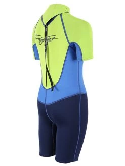Two Bare Feet Squadron 3/2mm Junior Shorty Wetsuit (Lime/Blue/Blue) -Surfline Shop squadron kids short arms short legs green blue navy 6