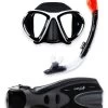 Two Bare Feet Adult Silicone Dry Top Snorkel, White Silicone Mask & F70 Fins Set (White/Black) -Surfline Shop two bare feet adult silicone dry top snorkel mask f70 fins set m2033s black