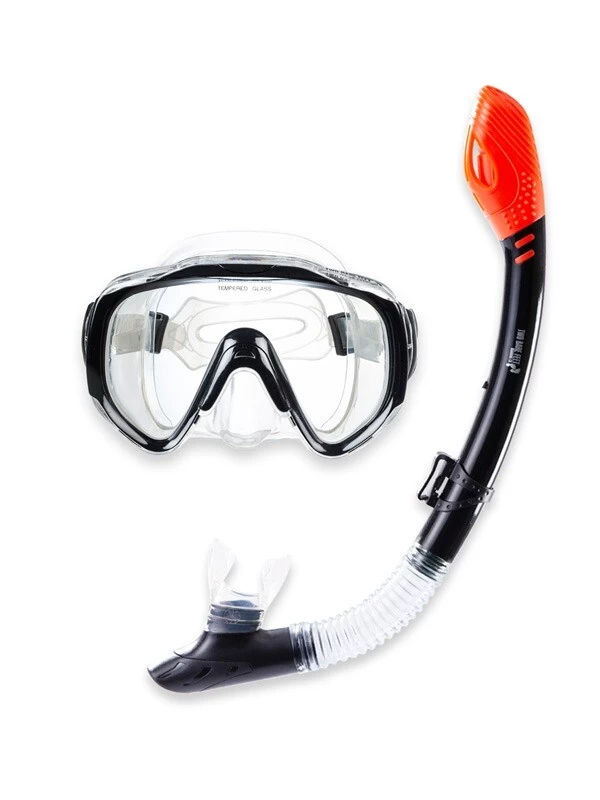 Two Bare Feet Adult Silicone Dry Top Snorkel & Mask Set 2 (Black)