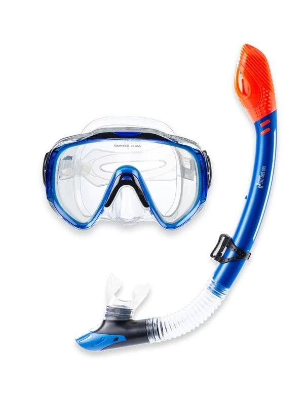 Two Bare Feet Adult Silicone Dry Top Snorkel & Mask Set 2 (Blue)