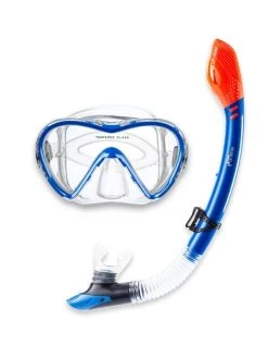 Two Bare Feet Adult Silicone Dry Top Snorkel & Mask Set 3 (Blue)