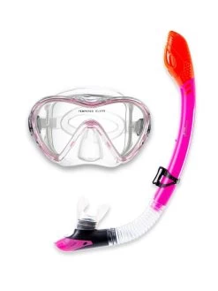 Two Bare Feet Adult Silicone Dry Top Snorkel & Mask Set 3 (Pink)