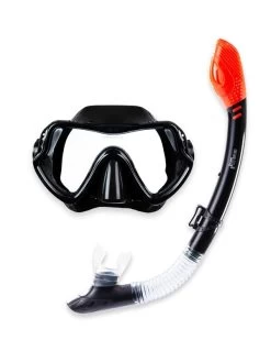 Two Bare Feet Adult Silicone Dry Top Snorkel & Silicone Mask Set (Black)