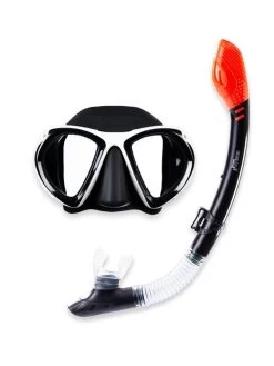 Two Bare Feet Adult Silicone Dry Top Snorkel & White Silicone Mask Set (White/Black)
