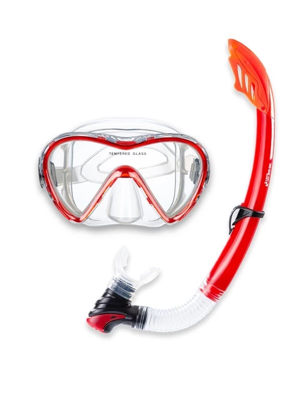 Two Bare Feet Adult Silicone Snorkel & Mask Set 3 (Red)