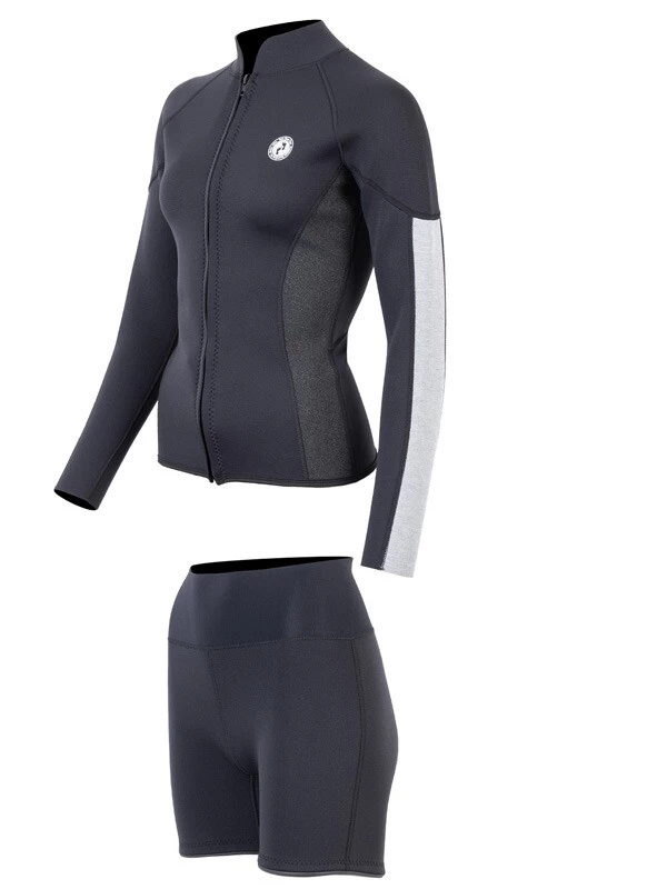 Two Bare Feet Unisex Perspective Full Zip 2.5mm Wetsuit Jacket & Hotpants Set (Black/Grey/Grey) 5 Two Bare Feet Unisex Perspective Full Zip 2.5mm Wetsuit Jacket & Hotpants Set (Black/Grey/Grey) - Image 3