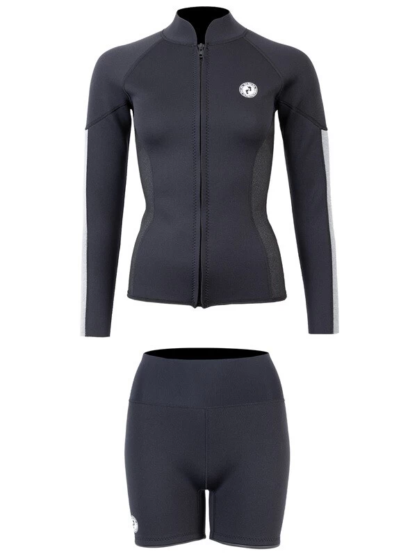 Two Bare Feet Unisex Perspective Full Zip 2.5mm Wetsuit Jacket & Hotpants Set (Black/Grey/Grey) 4 Two Bare Feet Unisex Perspective Full Zip 2.5mm Wetsuit Jacket & Hotpants Set (Black/Grey/Grey) - Image 2