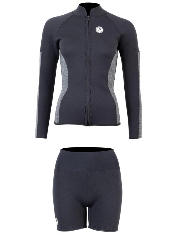 Two Bare Feet Unisex Perspective Full Zip 2.5mm Wetsuit Jacket & Hotpants Set (Black/Grey) 4 Two Bare Feet Unisex Perspective Full Zip 2.5mm Wetsuit Jacket & Hotpants Set (Black/Grey) - Image 2