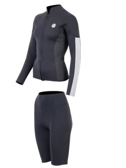 Two Bare Feet Unisex Perspective Full Zip 2.5mm Wetsuit Jacket & Shorts Set (Black/Grey/Grey) -Surfline Shop utin8f s 1