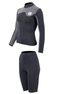 Two Bare Feet Womens Aspect Fleece Lined Zipless Thermal 2.5mm Superstretch Wetsuit Top & Shorts Set (Black/Grey) -Surfline Shop w1a8mz o