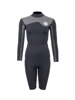 Two Bare Feet Womens Aspect Fleece Lined Zipless Thermal 2.5mm Superstretch Wetsuit Top & Shorts Set (Black/Grey)