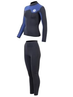 Two Bare Feet Womens Aspect Fleece Lined Zipless Thermal 2.5mm Superstretch Wetsuit Top & Pants Set (Black/Blue) 12 Two Bare Feet Womens Aspect Fleece Lined Zipless Thermal 2.5mm Superstretch Wetsuit Top & Pants Set (Black/Blue) -Surfline Shop w3s3fr y