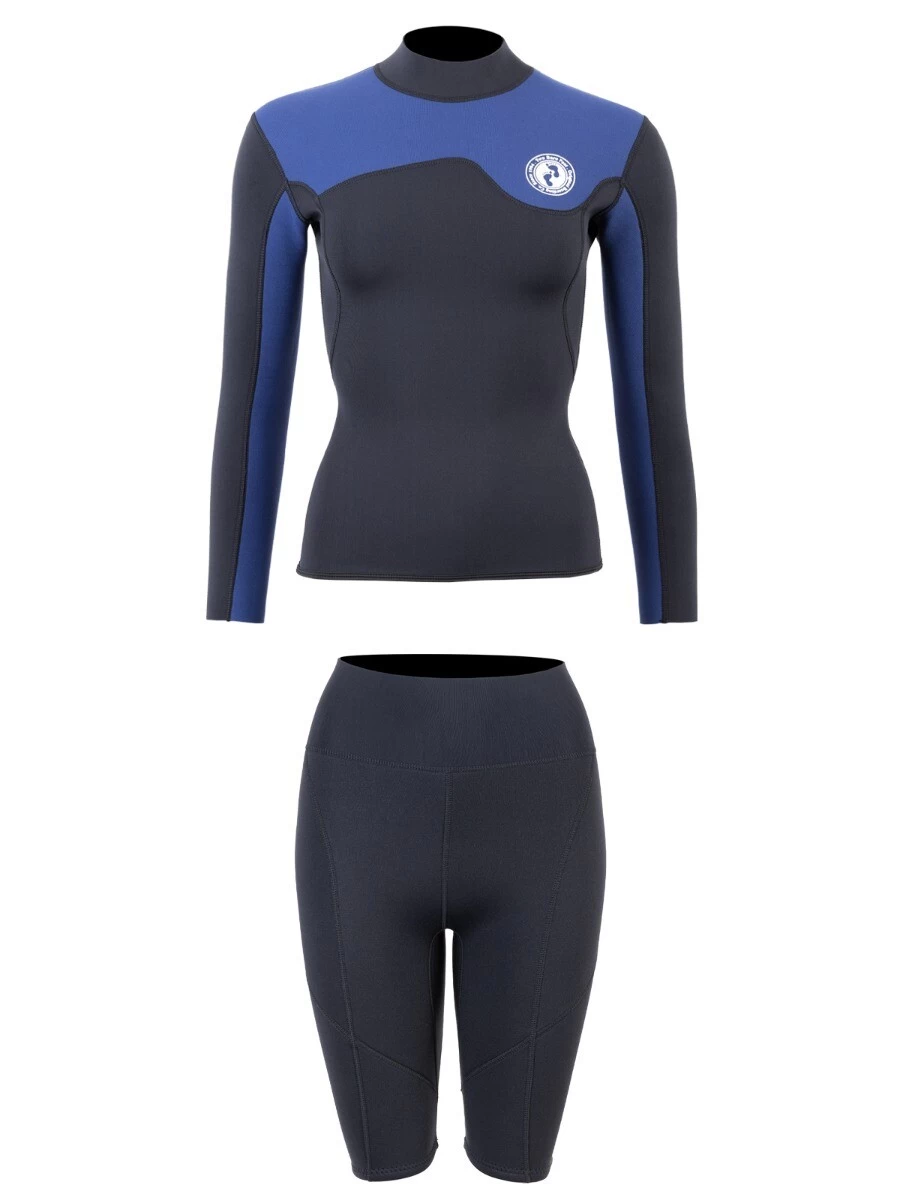 Two Bare Feet Womens Aspect Fleece Lined Zipless Thermal 2.5mm Superstretch Wetsuit Top & Shorts Set (Black/Blue) 4 Two Bare Feet Womens Aspect Fleece Lined Zipless Thermal 2.5mm Superstretch Wetsuit Top & Shorts Set (Black/Blue) - Image 2
