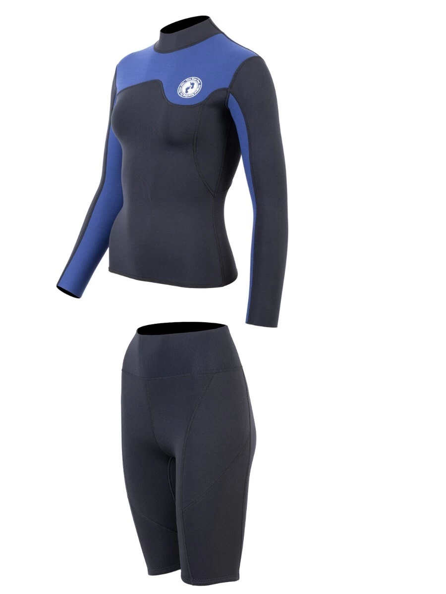 Two Bare Feet Womens Aspect Fleece Lined Zipless Thermal 2.5mm Superstretch Wetsuit Top & Shorts Set (Black/Blue) 5 Two Bare Feet Womens Aspect Fleece Lined Zipless Thermal 2.5mm Superstretch Wetsuit Top & Shorts Set (Black/Blue) - Image 3