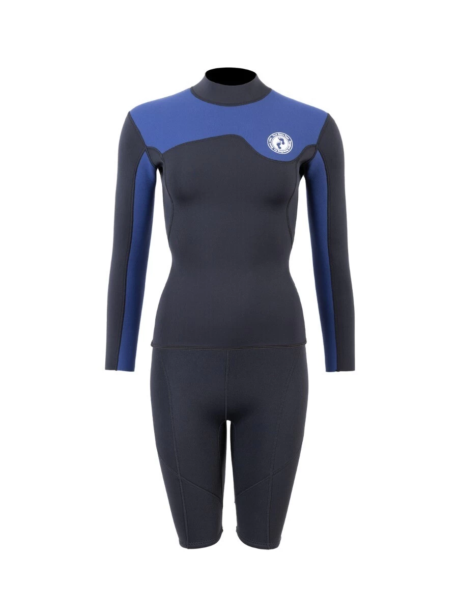 Two Bare Feet Womens Aspect Fleece Lined Zipless Thermal 2.5mm Superstretch Wetsuit Top & Shorts Set (Black/Blue) 3 Two Bare Feet Womens Aspect Fleece Lined Zipless Thermal 2.5mm Superstretch Wetsuit Top & Shorts Set (Black/Blue)
