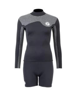 Two Bare Feet Womens Aspect Back Zip 2.5mm Wetsuit Jacket & Hotpants Set (Black/Grey)