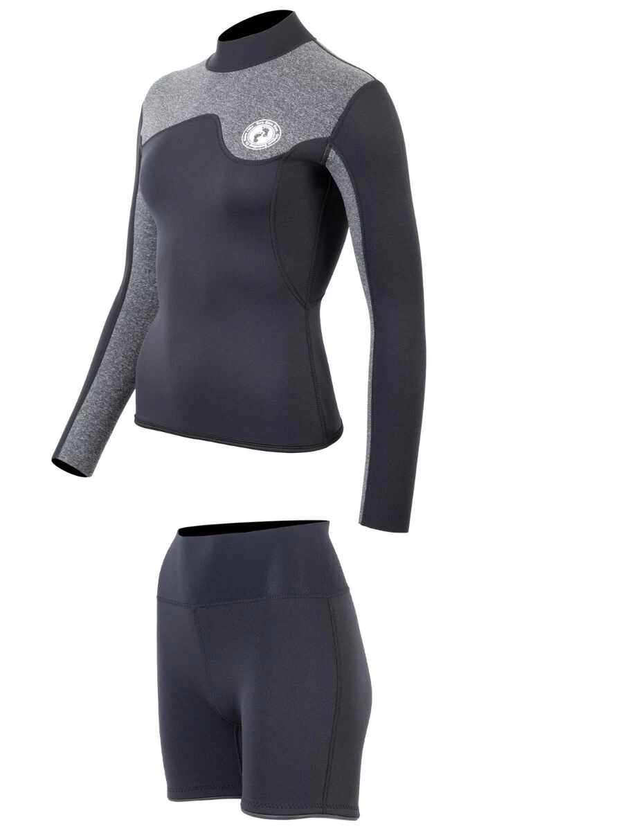 Two Bare Feet Womens Aspect Back Zip 2.5mm Wetsuit Jacket & Hotpants Set (Black/Grey) 5 Two Bare Feet Womens Aspect Back Zip 2.5mm Wetsuit Jacket & Hotpants Set (Black/Grey) - Image 3