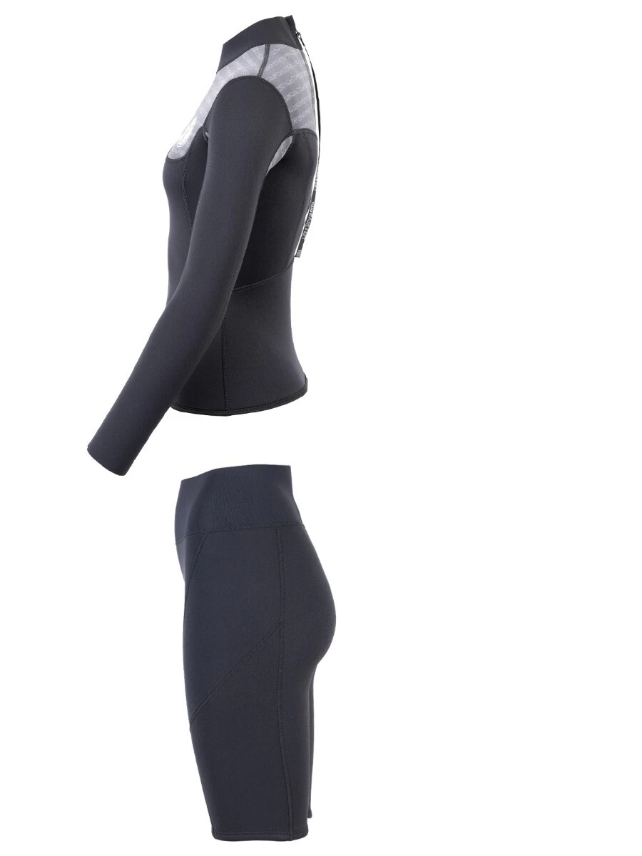 Two Bare Feet Womens Aspect Back Zip 2.5mm Wetsuit Jacket & Shorts Set (Black/Grey Stripes) 6 Two Bare Feet Womens Aspect Back Zip 2.5mm Wetsuit Jacket & Shorts Set (Black/Grey Stripes) - Image 4