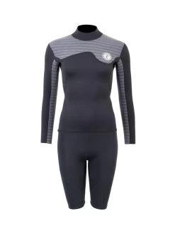 Two Bare Feet Womens Aspect Back Zip 2.5mm Wetsuit Jacket & Shorts Set (Black/Grey Stripes)