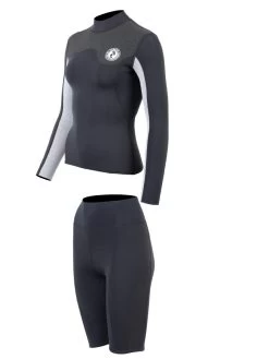 Two Bare Feet Womens Aspect Fleece Lined Zipless Thermal 2.5mm Superstretch Wetsuit Top & Shorts Set (Black/Grey/Grey) 12 Two Bare Feet Womens Aspect Fleece Lined Zipless Thermal 2.5mm Superstretch Wetsuit Top & Shorts Set (Black/Grey/Grey) -Surfline Shop w6f57b d