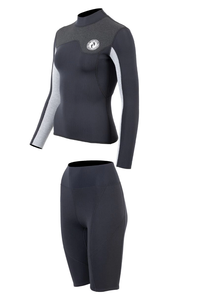 Two Bare Feet Womens Aspect Fleece Lined Zipless Thermal 2.5mm Superstretch Wetsuit Top & Shorts Set (Black/Grey/Grey) 5 Two Bare Feet Womens Aspect Fleece Lined Zipless Thermal 2.5mm Superstretch Wetsuit Top & Shorts Set (Black/Grey/Grey) - Image 3