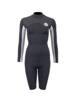 Two Bare Feet Womens Aspect Fleece Lined Zipless Thermal 2.5mm Superstretch Wetsuit Top & Shorts Set (Black/Grey/Grey)