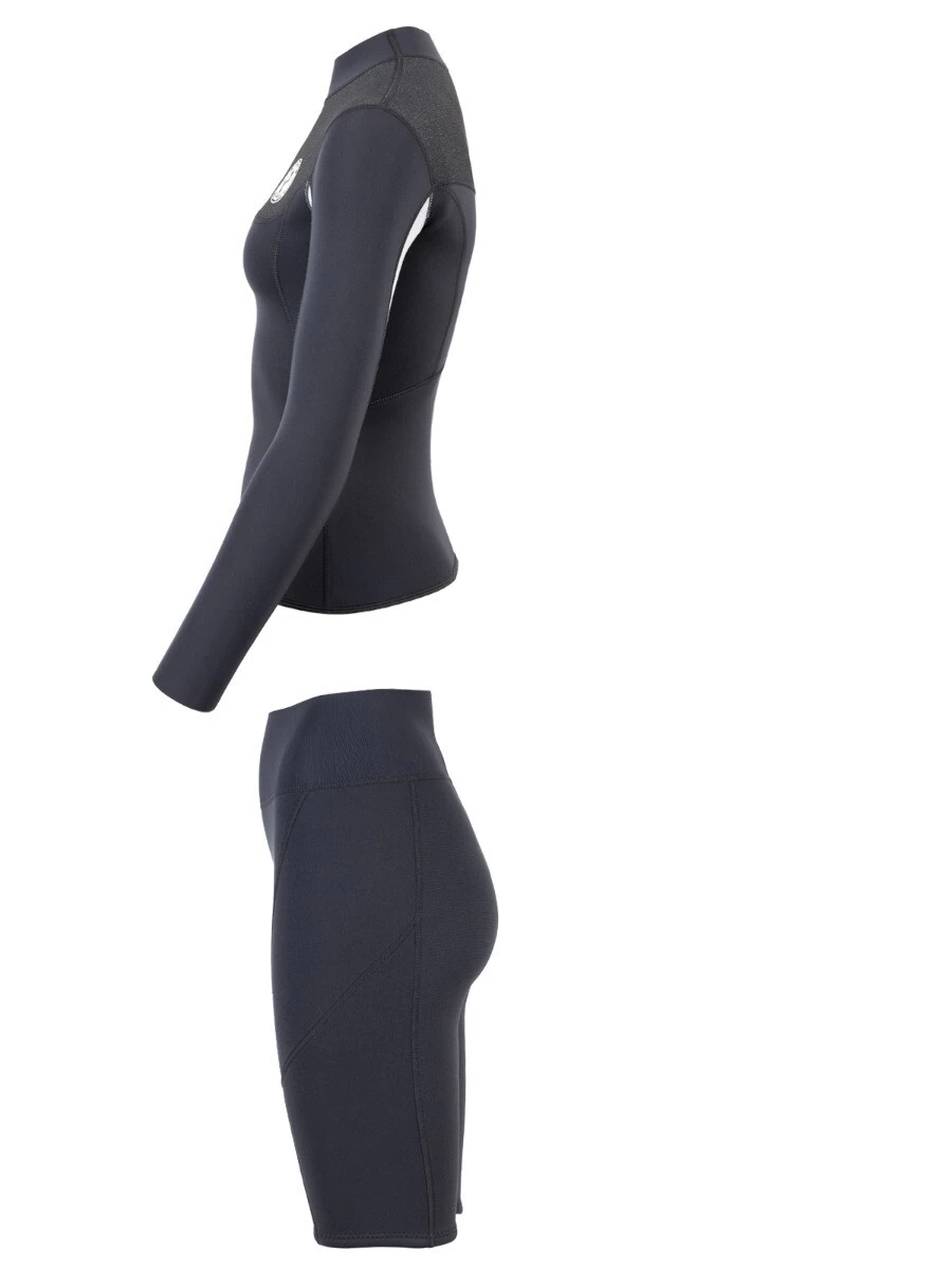 Two Bare Feet Womens Aspect Fleece Lined Zipless Thermal 2.5mm Superstretch Wetsuit Top & Shorts Set (Black/Grey/Grey) 6 Two Bare Feet Womens Aspect Fleece Lined Zipless Thermal 2.5mm Superstretch Wetsuit Top & Shorts Set (Black/Grey/Grey) - Image 4