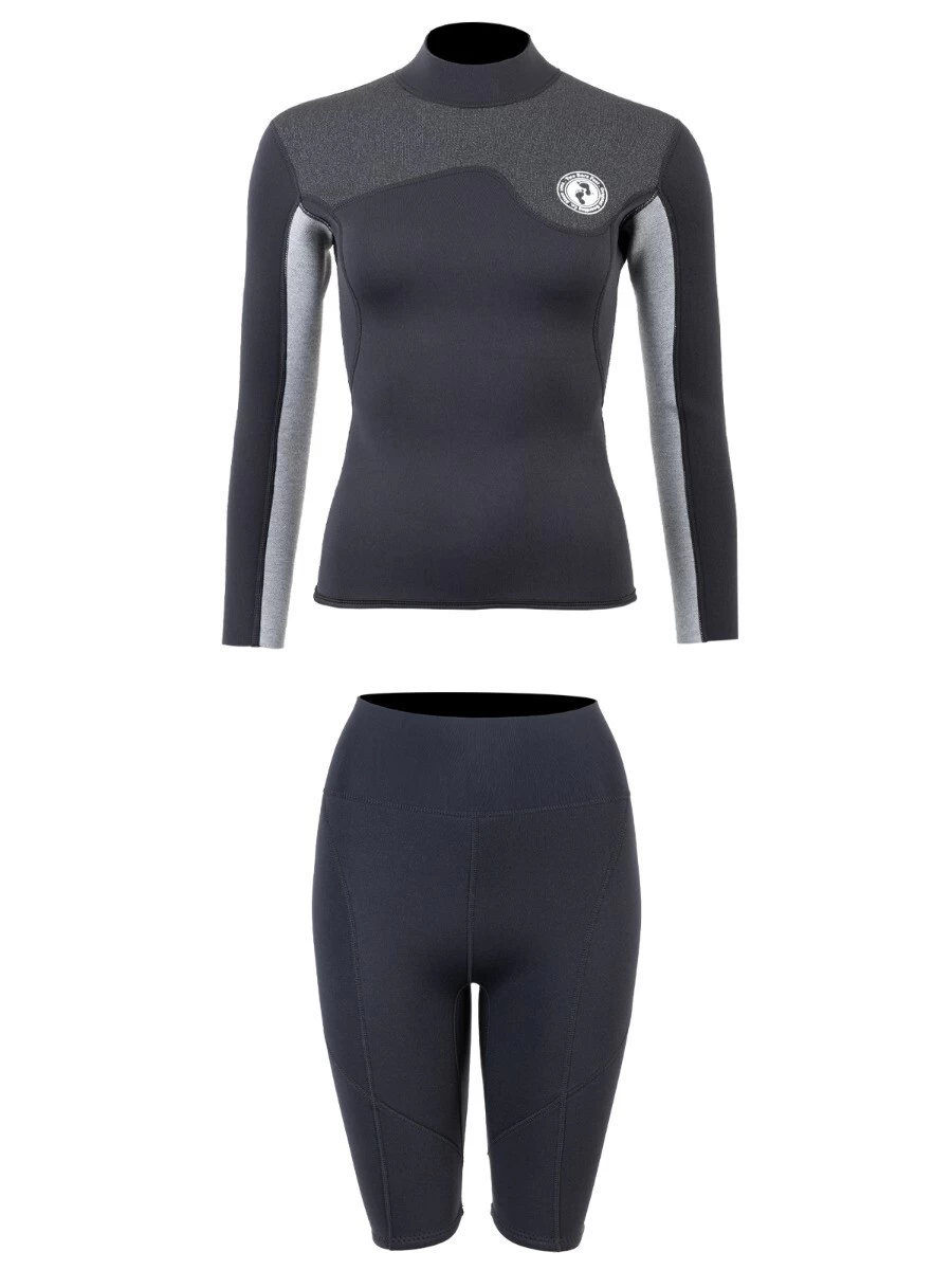 Two Bare Feet Womens Aspect Back Zip 2.5mm Wetsuit Jacket & Shorts Set (Black/Grey/Grey) 4 Two Bare Feet Womens Aspect Back Zip 2.5mm Wetsuit Jacket & Shorts Set (Black/Grey/Grey) - Image 2