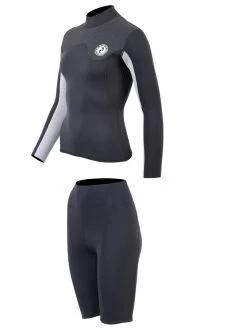 Two Bare Feet Womens Aspect Back Zip 2.5mm Wetsuit Jacket & Shorts Set (Black/Grey/Grey) 12 Two Bare Feet Womens Aspect Back Zip 2.5mm Wetsuit Jacket & Shorts Set (Black/Grey/Grey) -Surfline Shop w89q3f t