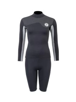 Two Bare Feet Womens Aspect Back Zip 2.5mm Wetsuit Jacket & Shorts Set (Black/Grey/Grey)